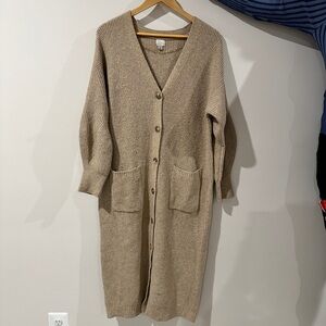 A New Day Duster Cardigan Women's Small Beige Oatmeal Button Up Ribbed Knit XL